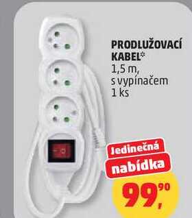 PRODLUŽOVACÍ KABEL 1,5 m, s vypínačem, 1 ks