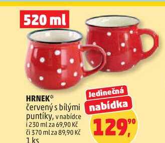 HRNEK červený s bílými nabídka puntíky, 1 ks