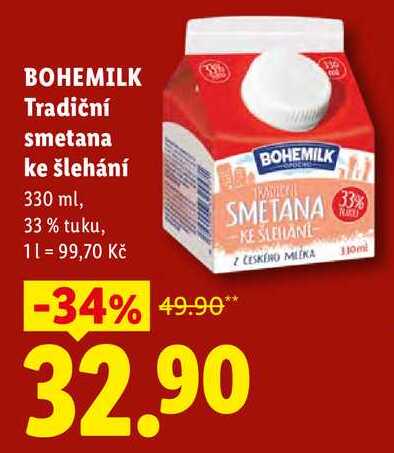 BOHEMILK Tradiční smetana ke šlehání, 330 ml