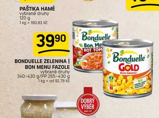BONDUELLE ZELENINA | BON MENU FAZOLE vybrané druhy 340-430 g/PP 265-430 g