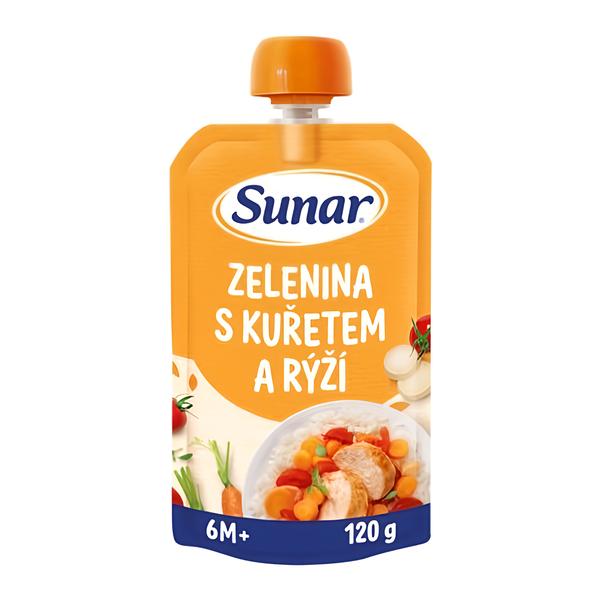 Sunar Příkrm zelenina s kuřetem a rýži, 6 m+