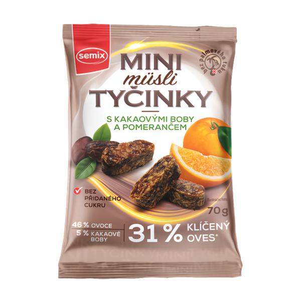 Semix Mini müsli tyčinky s kakaov boby a pomerančem bez lepku