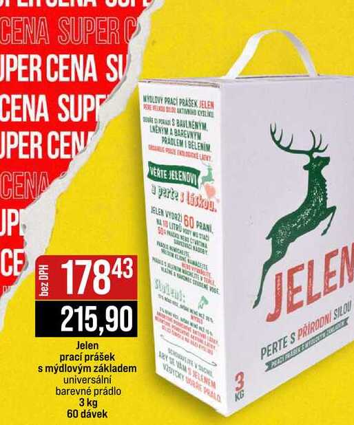 Jelen prací prášek s mýdlovým základem universální barevné prádlo 3 kg 60 dávek