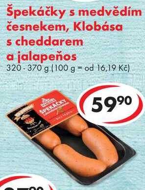 Špekáčky s medvědím Klobása česnekem, s cheddarem a jalapeños, 320-370 g