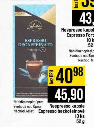Nespresso kapsle Espresso bezkofeinové 10 ks 52 g