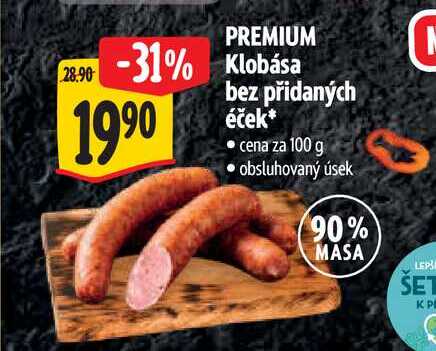 PREMIUM  Klobása bez přidaných éček 100 g