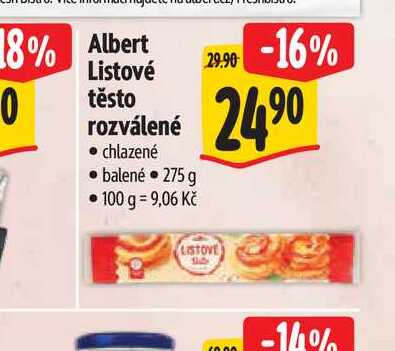 Albert Listové těsto rozválené chlazené 275 g