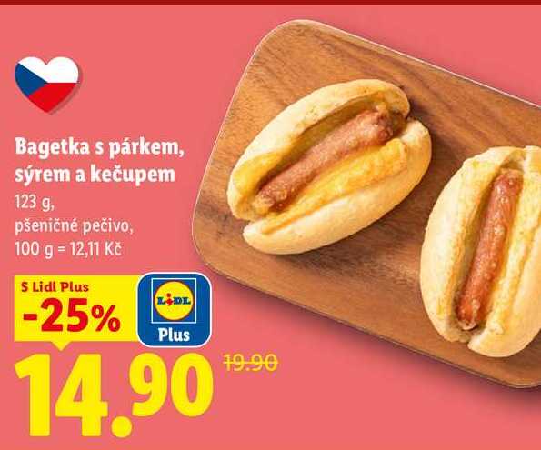 Bagetka s párkem, sýrem a kečupem, 123 g