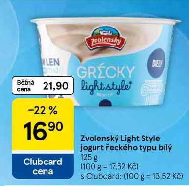 Zvolenský Light Style jogurt řeckého typu bílý, 125 g