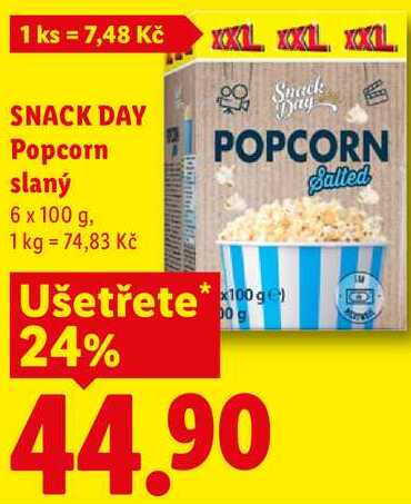 SNACK DAY Popcorn slaný, 6x 100 g