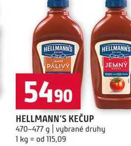 HELLMANN'S KEČUP 470-477 g vybrané druhy 