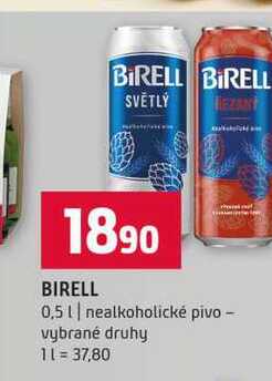 BIRELL 0,5l nealkoholické pivo vybrané druhy