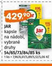 JAR kapsle na nádobí, vybrané druhy 54/65/73/84/85 ks