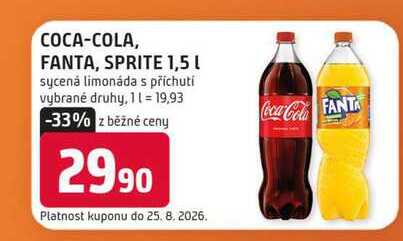 COCA-COLA, FANTA, SPRITE 1,5l sycená limonáda s příchutí vybrané druhy