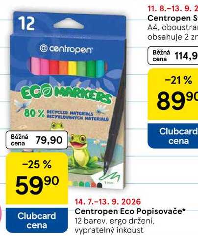 Centropen Eco Popisovače, 12 barev, ergo držení. vypratelný inkoust