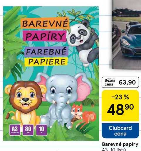 Barevné papíry A3, 10 listů
