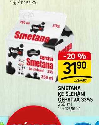 SMETANA KE ŠLEHÁNÍ ČERSTVÁ 33% 250 ml