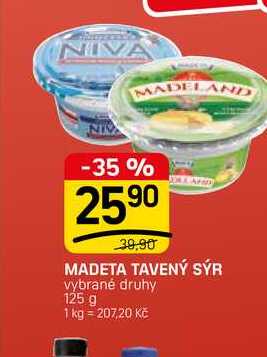 MADETA TAVENÝ SÝR vybrané druhy 125 g