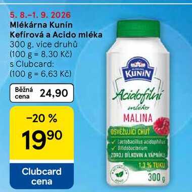 Mlékárna Kunín Kefírová a Acido mléka, 300 g, více druhů