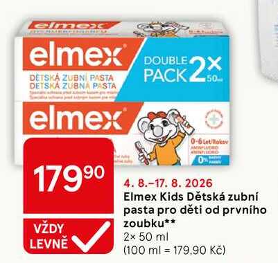 Elmex Kids Dětská zubní pasta pro děti od prvního zoubku, 2× 50 ml  