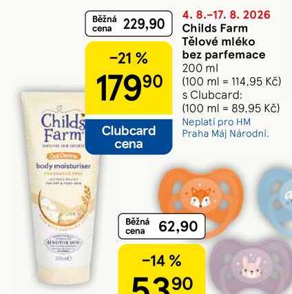 Childs Farm Tělové mléko bez parfemace, 200 ml 