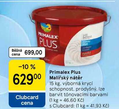 Primalex Plus Malířský nátěr, 15 kg, výborná krycí schopnost, prodyšný