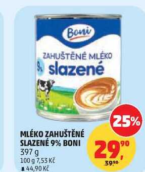 MLÉKO ZAHUŠTĚNÉ SLAZENÉ 9% BONI, 397 g