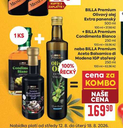 BILLA Premium Olivový olej Extra panenský 500 ml + BILLA Premium Condimento Bianco 250 ml