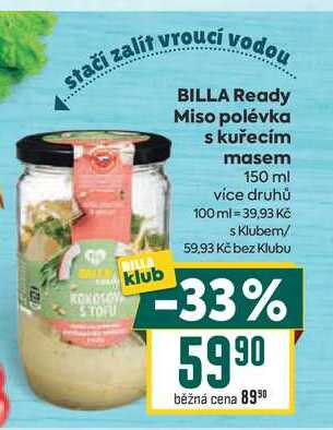 BILLA Ready Miso polévka s kuřecím masem 150 ml