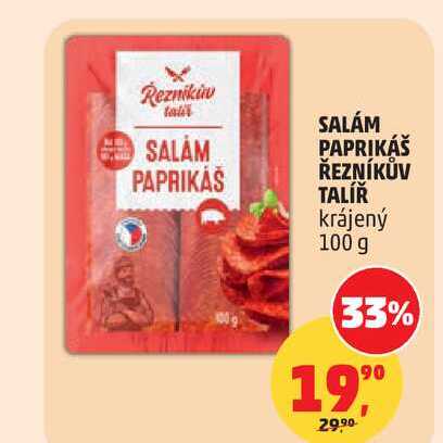 SALÁM PAPRIKÁŠ ŘEZNÍKŮV TALÍŘ krájený, 100 g