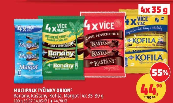 MULTIPACK TYČINKY ORION Banány, Kaštany, Kofila, Margot, 4x 35-80 g  