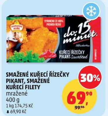 SMAŽENÉ KUŘECÍ ŘÍZEČKY 30% PIKANT, mražené, 400 g
