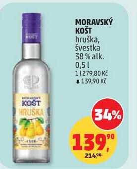 MORAVSKÝ KOŠT hruška, švestka 38% alk,. 0,5 l