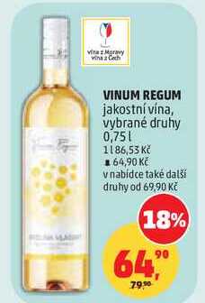 VINUM REGUM jakostní vína, vybrané druhy, 0,75 l