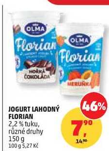JOGURT LAHODNÝ FLORIAN 2,2% tuku, různé druhy, 150 g