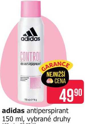 adidas antiperspirant 150 ml, vybrané druhy