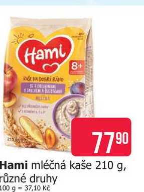 Hami mléčná kaše 210 g, různé druhy