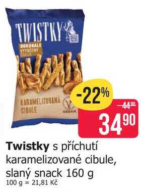 Twistky s příchutí karamelizované cibule, slaný snack 160 g 