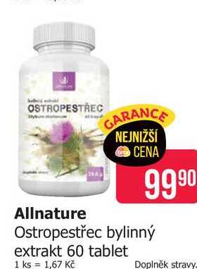 Allnature Ostropestřec bylinný extrakt 60 tablet