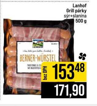 Lanhof Grill párky sýr+slanina 500 g