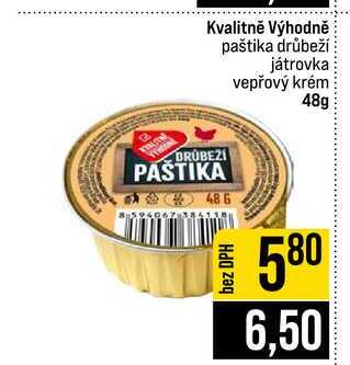 Kvalitně Výhodně paštika drůbeží játrovka vepřový krém 48g