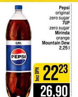 Pepsi original zero sugar 7UP zero sugar Mirinda orange Mountain Dew 2,25l