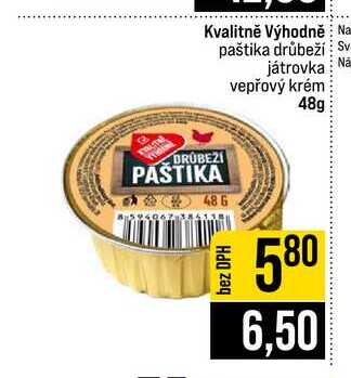 Kvalitně Výhodně paštika drůbeží játrovka vepřový krém 48g