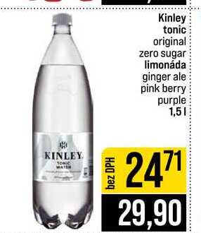 Kinley tonic original zero sugar limonáda ginger ale pink berry purple 1,5l