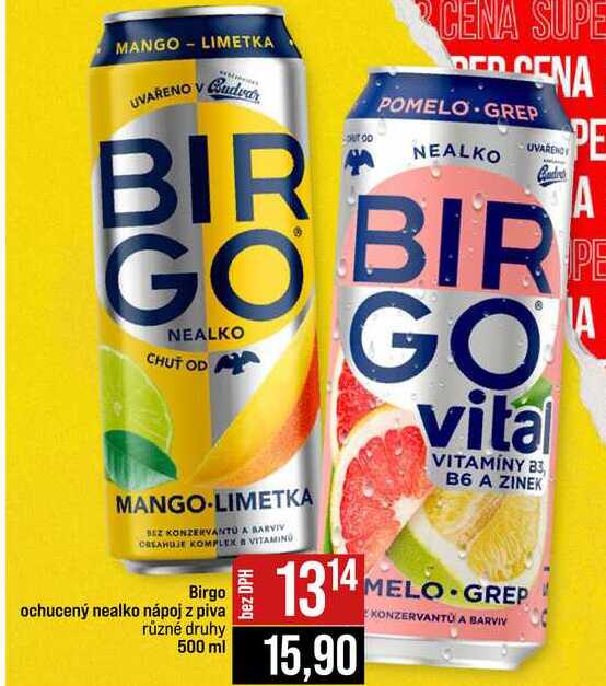 Birgo ochucený nealko nápoj z piva různé druhy 500 ml