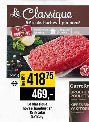 Le Classique hovězí hamburger 15% tuku 8x125 g