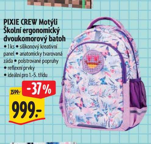 PIXIE CREW Motýli Školní ergonomický dvoukomorový batoh 1ks
