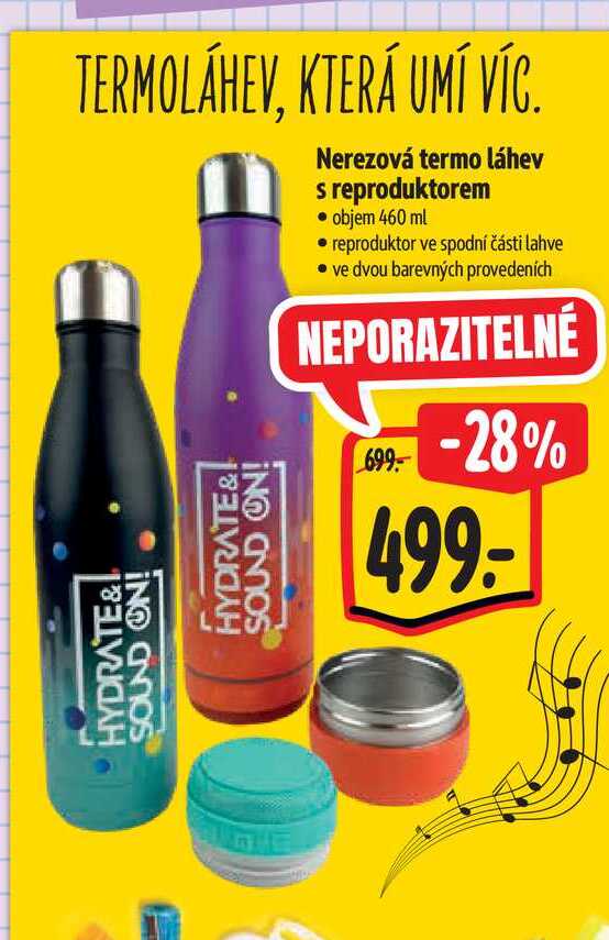 Nerezová termo láhev s reproduktorem objem 460 ml