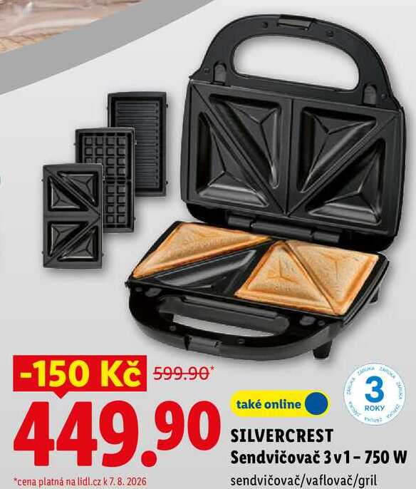 SILVERCREST Sendvičovač 3v1 - 750 W