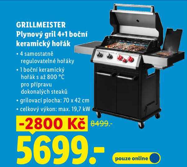 GRILLMEISTER Plynový gril 4+1 boční keramický hořák